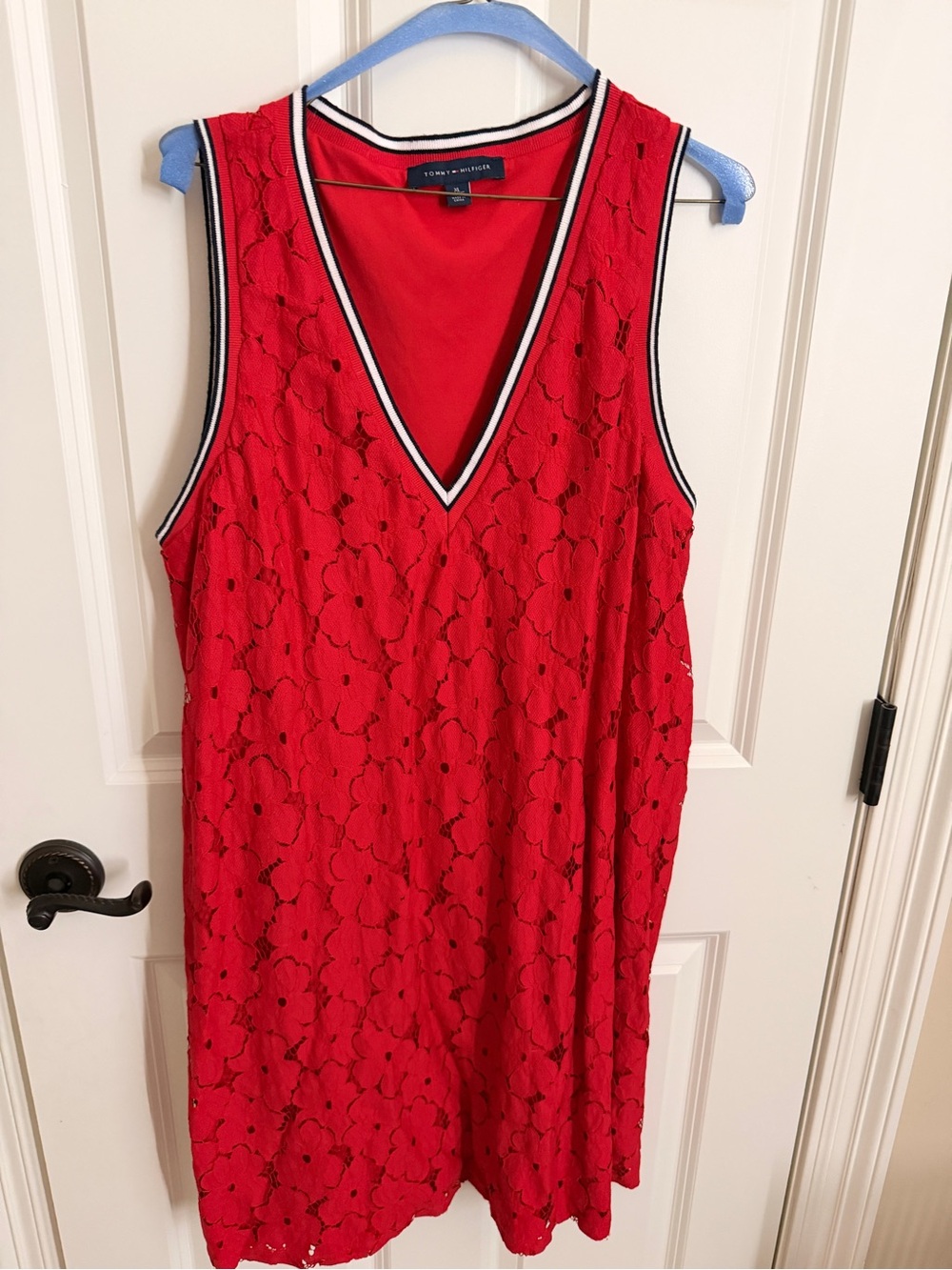 Tommy Hilfiger Red Lace V-Neck Sleeveless Dress